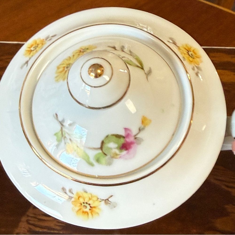 Vintage Albion 1950’s Floral Porcelain Teapot Sugar Dish Set White Pink Yellow - Picture 13 of 14